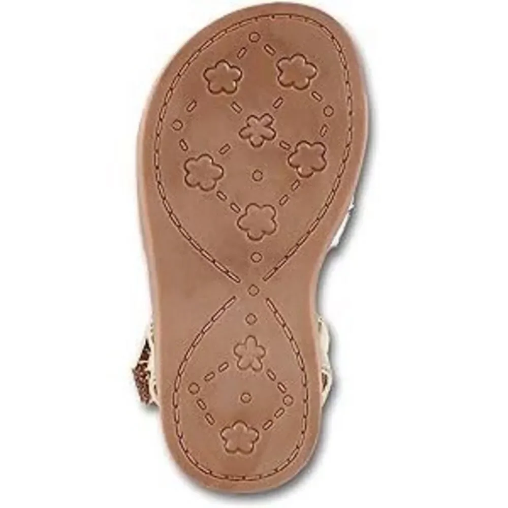 NEW Lucky Brand Girl's Evie Sandal - T Strap Strapped Leatherette Metallic Sanda